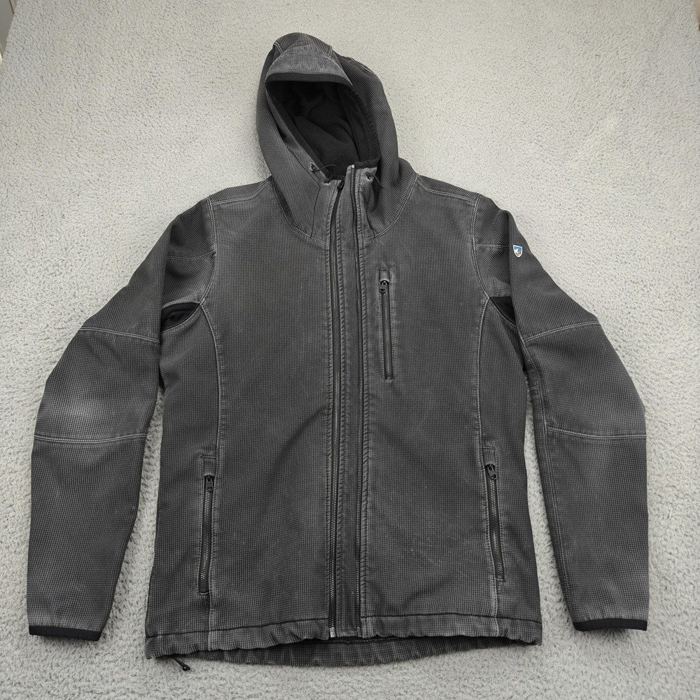 Kuhl Relik Jacket Mens Medium Gray Hooded Softshell Fleece Lined Full Zip Hiking